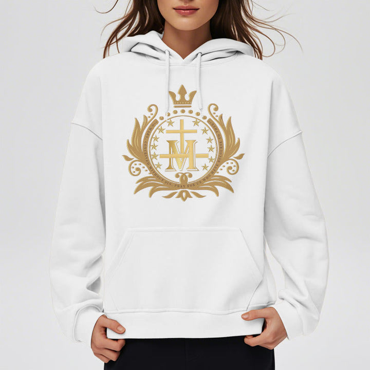 Christianartworkshop Classic Style Crowned Cross Virgin Mary Fleece Lined Polyester Hoodie - image 7
