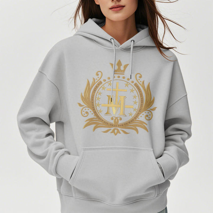 Christianartworkshop Classic Style Crowned Cross Virgin Mary Fleece Lined Polyester Hoodie - image 16