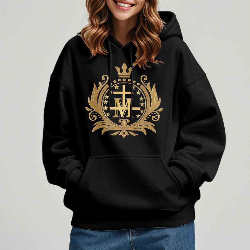 Christianartworkshop Classic Style Crowned Cross Virgin Mary Fleece Lined Polyester Hoodie - image 5