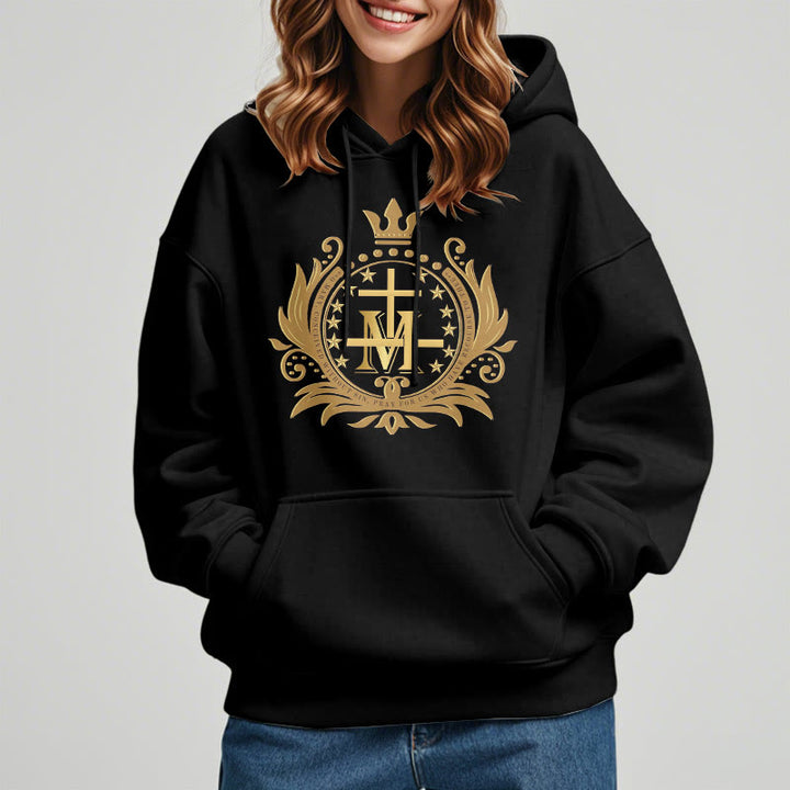 Christianartworkshop Classic Style Crowned Cross Virgin Mary Fleece Lined Polyester Hoodie - image 5
