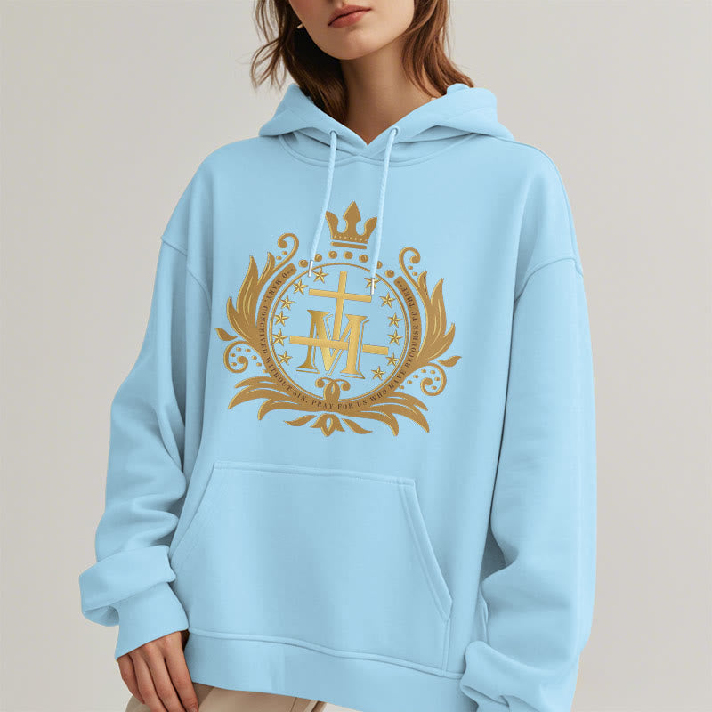 Christianartworkshop Classic Style Crowned Cross Virgin Mary Fleece Lined Polyester Hoodie - image 15