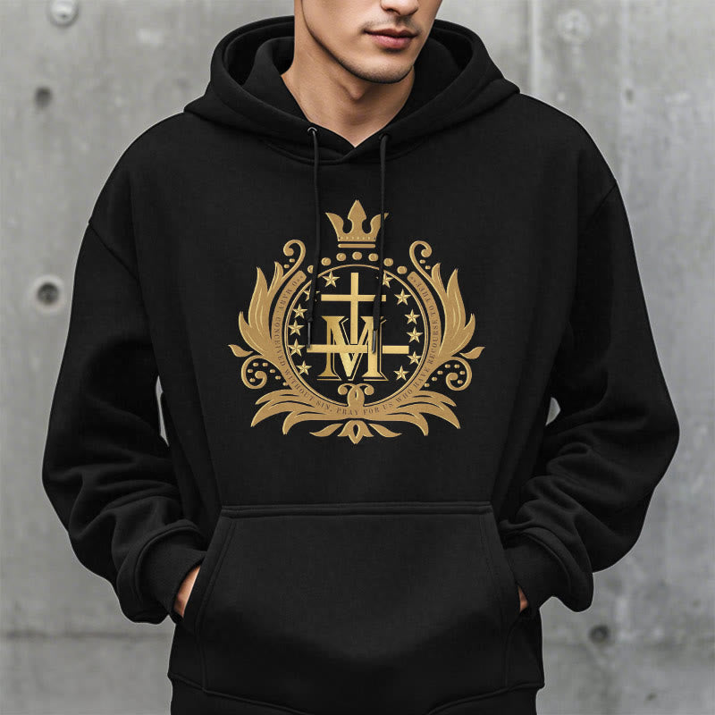 Christianartworkshop Classic Style Crowned Cross Virgin Mary Fleece Lined Polyester Hoodie - image 4