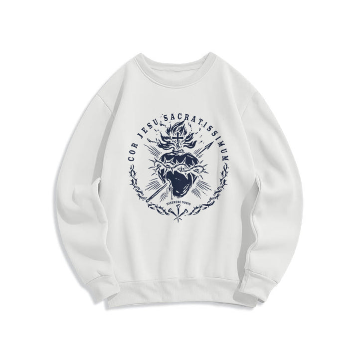 Christianartworkshop Classic Style Sacred Heart of Jesus Fleece Lined Polyester Sweatshirt - White - 2XL - image 0