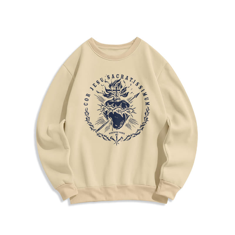 Christianartworkshop Classic Style Sacred Heart of Jesus Fleece Lined Polyester Sweatshirt - Beige - 2XL - image 8
