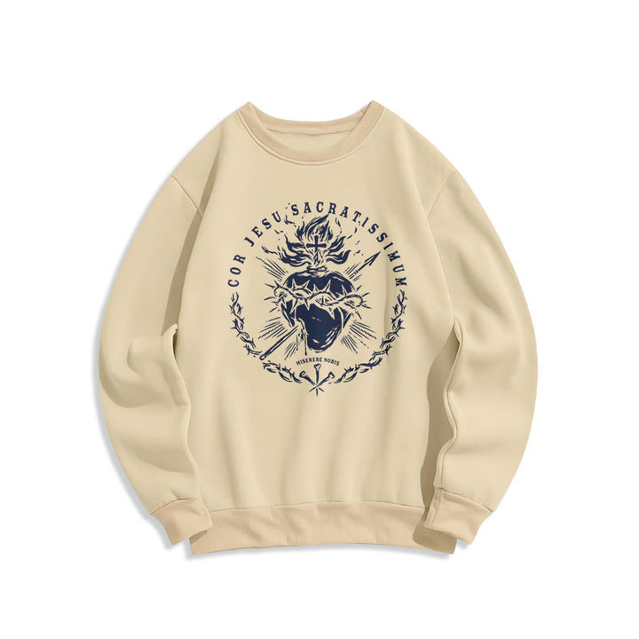Christianartworkshop Classic Style Sacred Heart of Jesus Fleece Lined Polyester Sweatshirt - Beige - 2XL - image 8