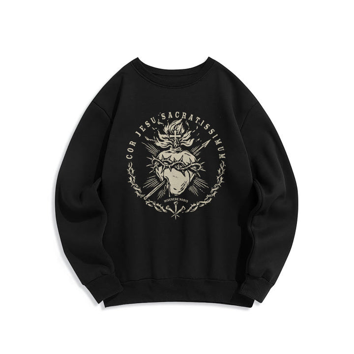 Christianartworkshop Classic Style Sacred Heart of Jesus Fleece Lined Polyester Sweatshirt - Black - 2XL - image 5