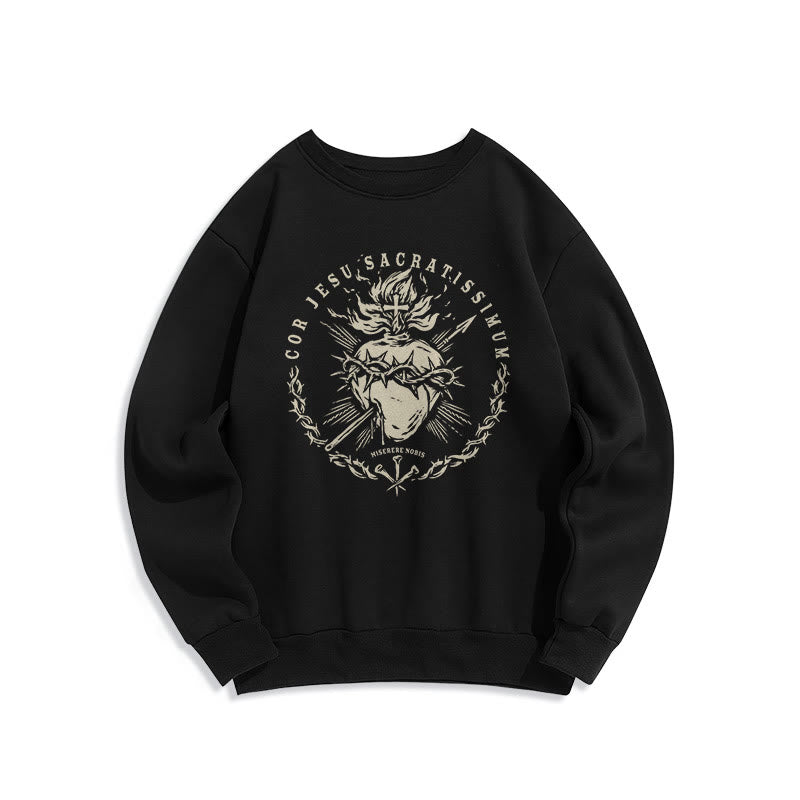 Christianartworkshop Classic Style Sacred Heart of Jesus Fleece Lined Polyester Sweatshirt - Black - 2XL - image 6