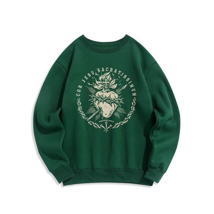 Christianartworkshop Classic Style Sacred Heart of Jesus Fleece Lined Polyester Sweatshirt - Green - 2XL - image 11