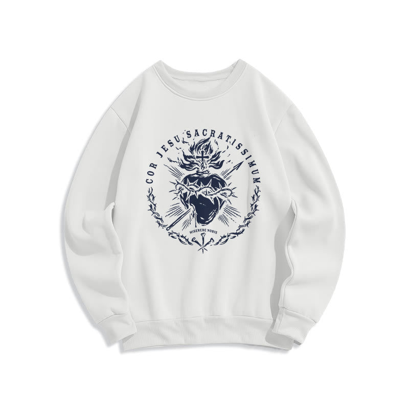 Christianartworkshop Classic Style Sacred Heart of Jesus Fleece Lined Polyester Sweatshirt - White - 2XL - image 0