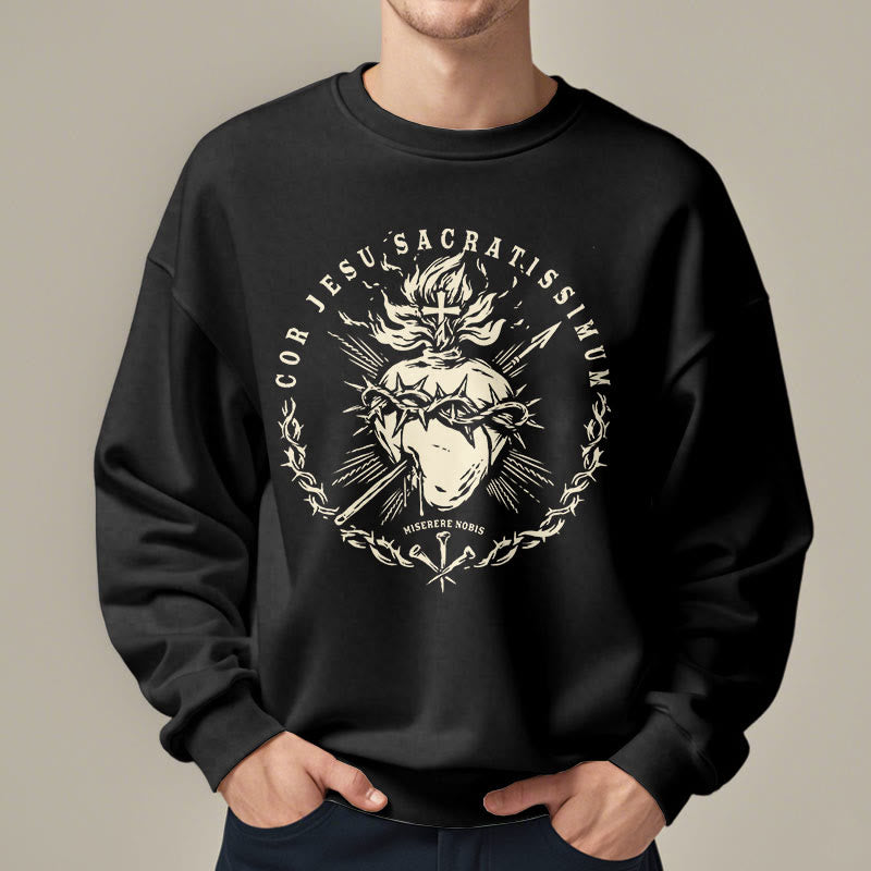 Christianartworkshop Classic Style Sacred Heart of Jesus Fleece Lined Polyester Sweatshirt - image 6
