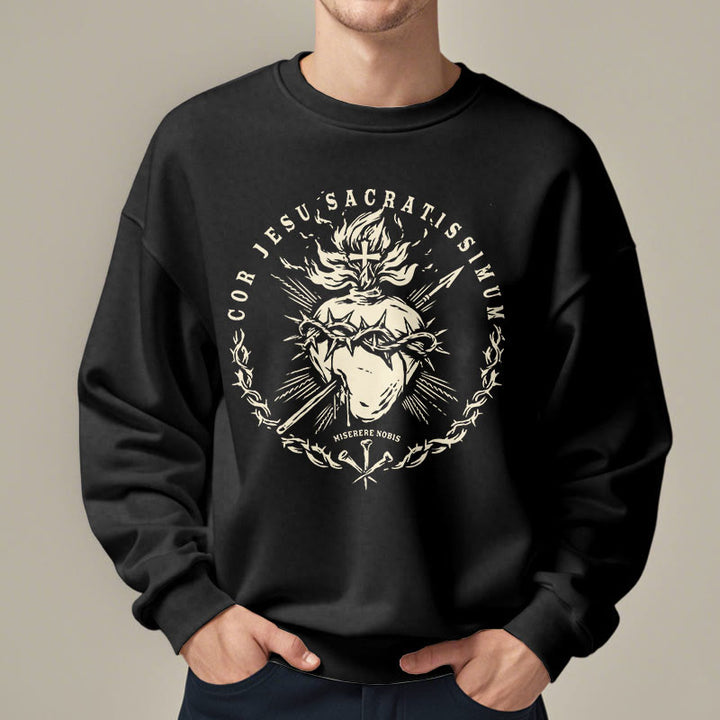 Christianartworkshop Classic Style Sacred Heart of Jesus Fleece Lined Polyester Sweatshirt - image 6