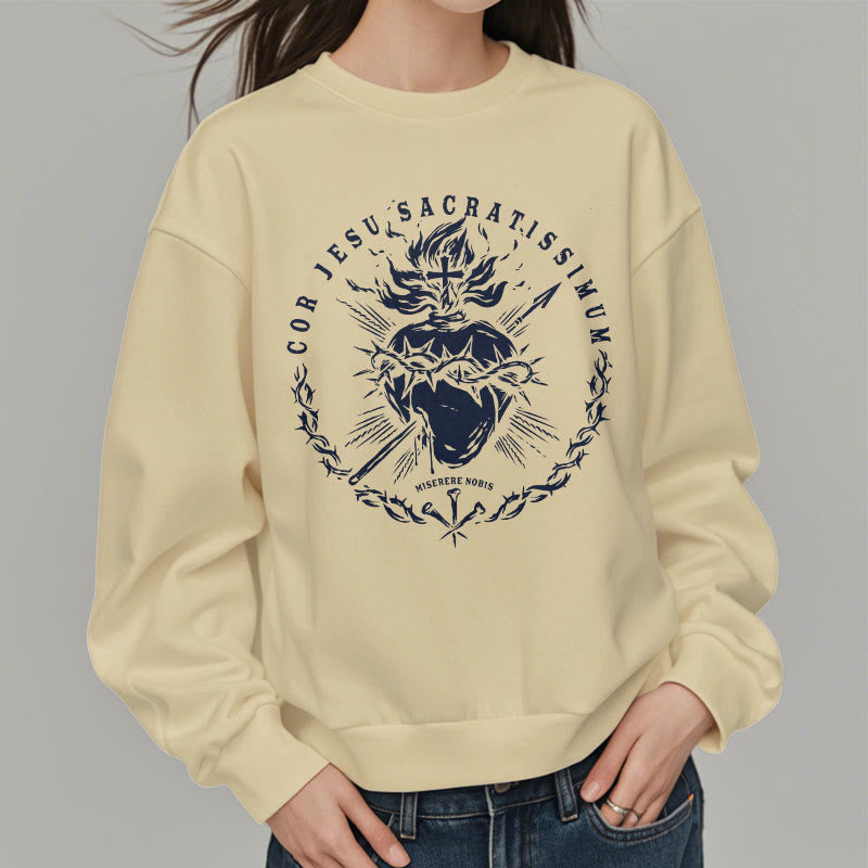 Christianartworkshop Classic Style Sacred Heart of Jesus Fleece Lined Polyester Sweatshirt - image 9