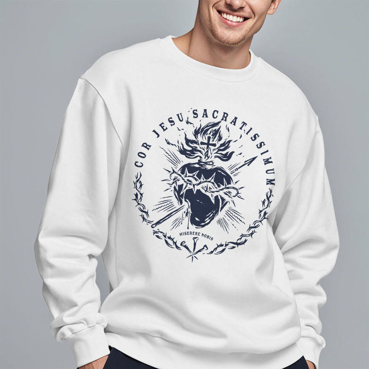 Christianartworkshop Classic Style Sacred Heart of Jesus Fleece Lined Polyester Sweatshirt - image 5