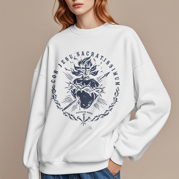 Christianartworkshop Classic Style Sacred Heart of Jesus Fleece Lined Polyester Sweatshirt - image 4