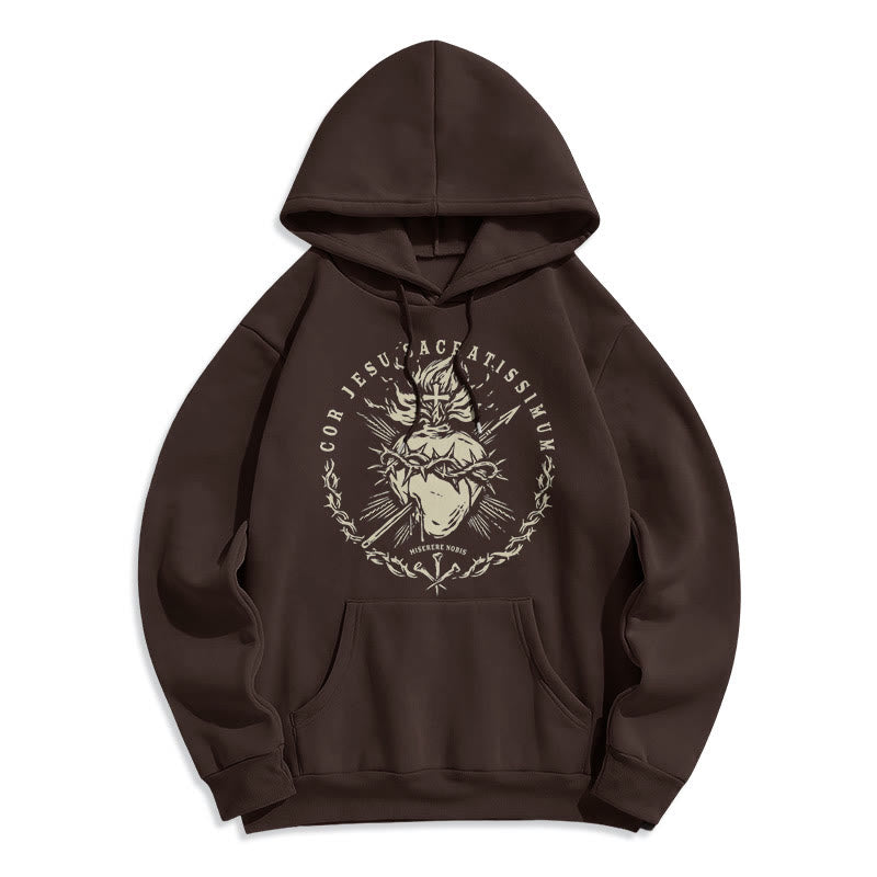 Christianartworkshop Classic Style Sacred Heart of Jesus Fleece Lined Polyester    Hoodie - Brown - 2XL - image 9