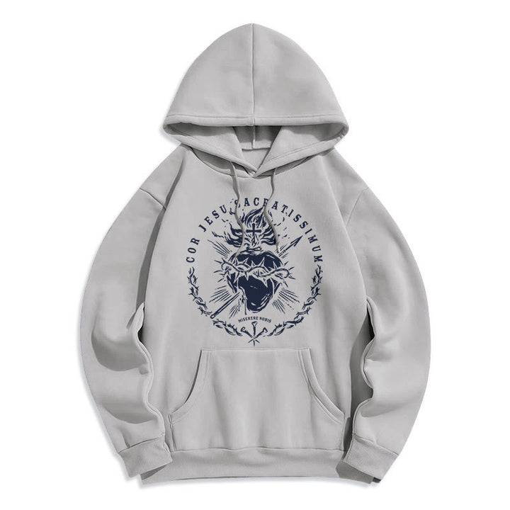 Christianartworkshop Classic Style Sacred Heart of Jesus Fleece Lined Polyester    Hoodie - Grey - 2XL - image 15