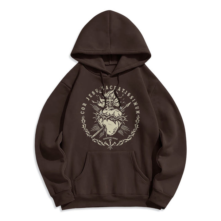 Christianartworkshop Classic Style Sacred Heart of Jesus Fleece Lined Polyester    Hoodie - Brown - 2XL - image 10