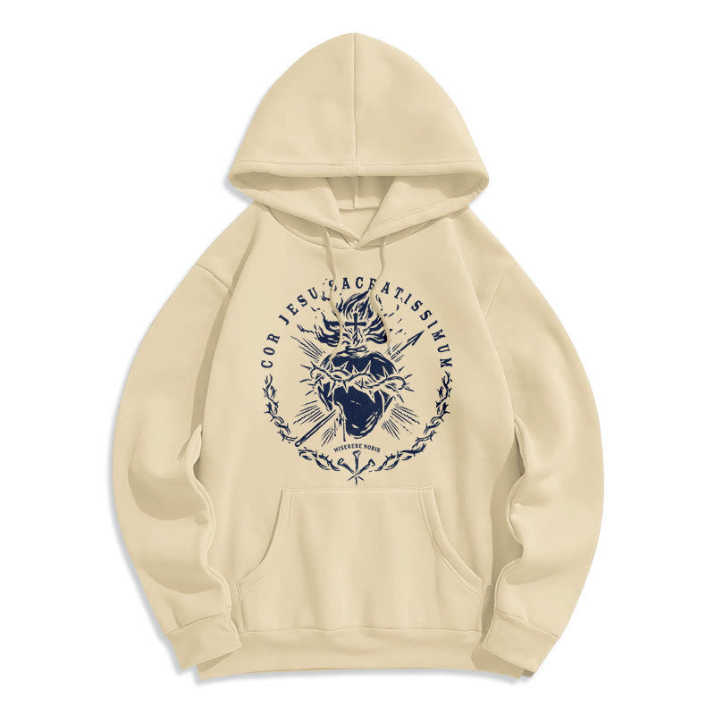 Christianartworkshop Classic Style Sacred Heart of Jesus Fleece Lined Polyester    Hoodie - Beige - 2XL - image 8