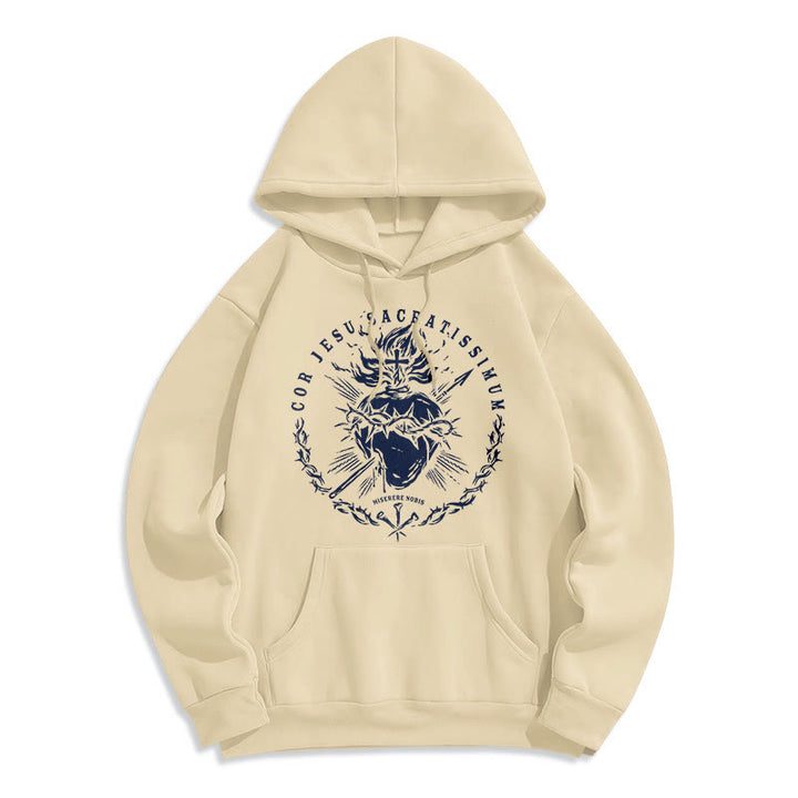 Christianartworkshop Classic Style Sacred Heart of Jesus Fleece Lined Polyester    Hoodie - Beige - 2XL - image 8