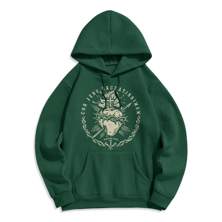 Christianartworkshop Classic Style Sacred Heart of Jesus Fleece Lined Polyester    Hoodie - Green - 2XL - image 11
