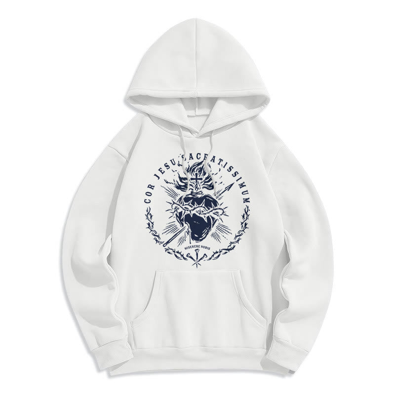 Christianartworkshop Classic Style Sacred Heart of Jesus Fleece Lined Polyester    Hoodie - White - 2XL - image 0