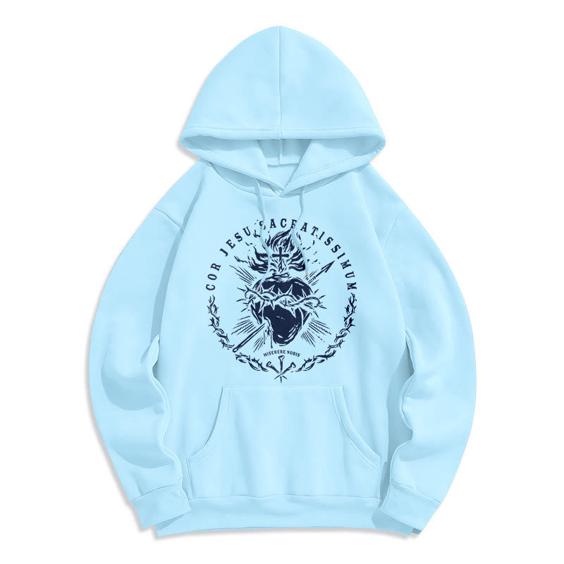 Christianartworkshop Classic Style Sacred Heart of Jesus Fleece Lined Polyester    Hoodie - Blue - 2XL - image 13