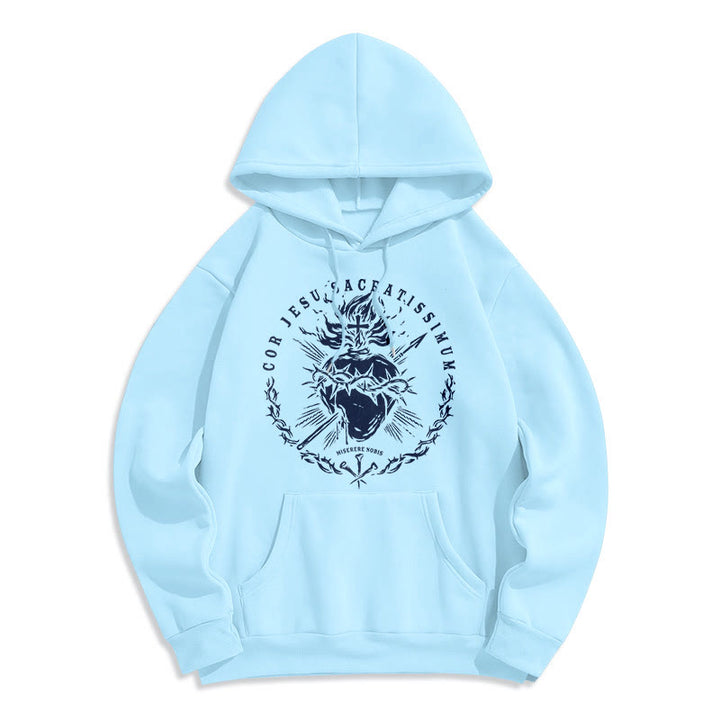 Christianartworkshop Classic Style Sacred Heart of Jesus Fleece Lined Polyester    Hoodie - Blue - 2XL - image 13