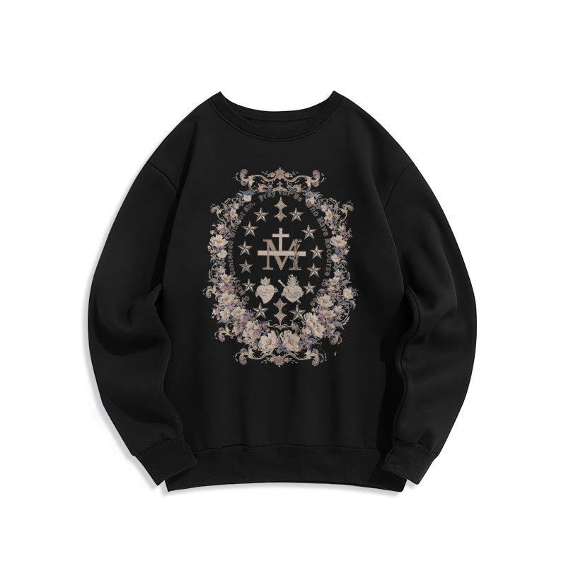 Christianartworkshop Modern Style Floral Cross Virgin Mary Fleece Lined Polyester Sweatshirt - Black - 2XL - image 6