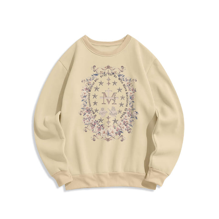 Christianartworkshop Modern Style Floral Cross Virgin Mary Fleece Lined Polyester Sweatshirt - Beige - 2XL - image 7