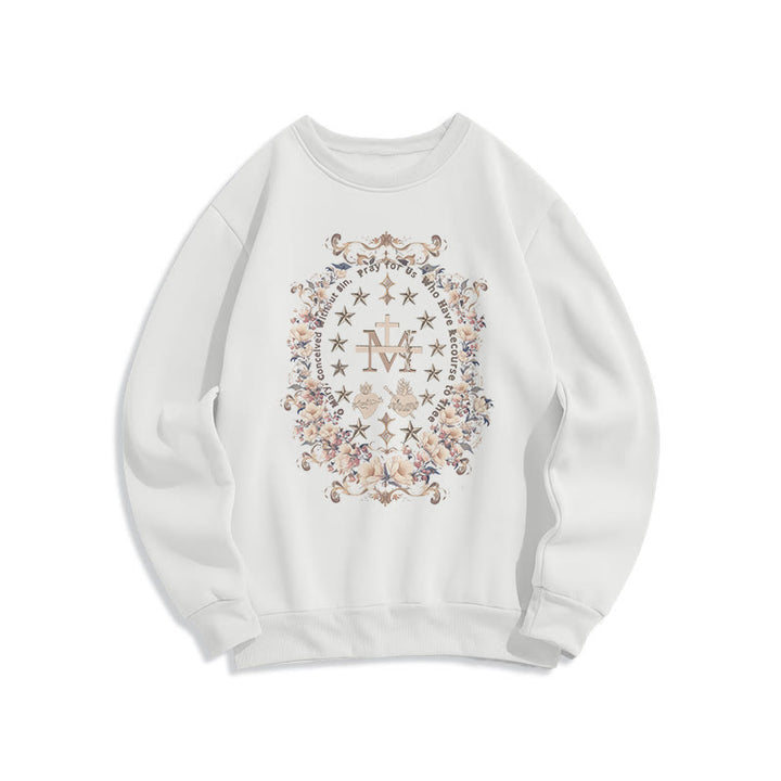 Christianartworkshop Modern Style Floral Cross Virgin Mary Fleece Lined Polyester Sweatshirt - White - 2XL - image 0