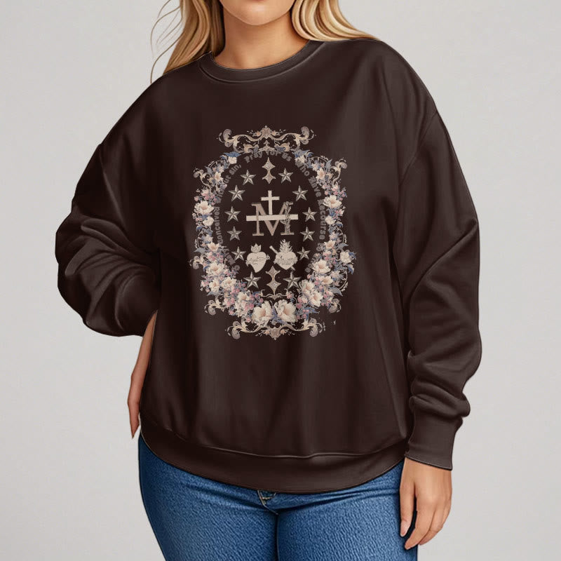 Christianartworkshop Modern Style Floral Cross Virgin Mary Fleece Lined Polyester Sweatshirt - image 11