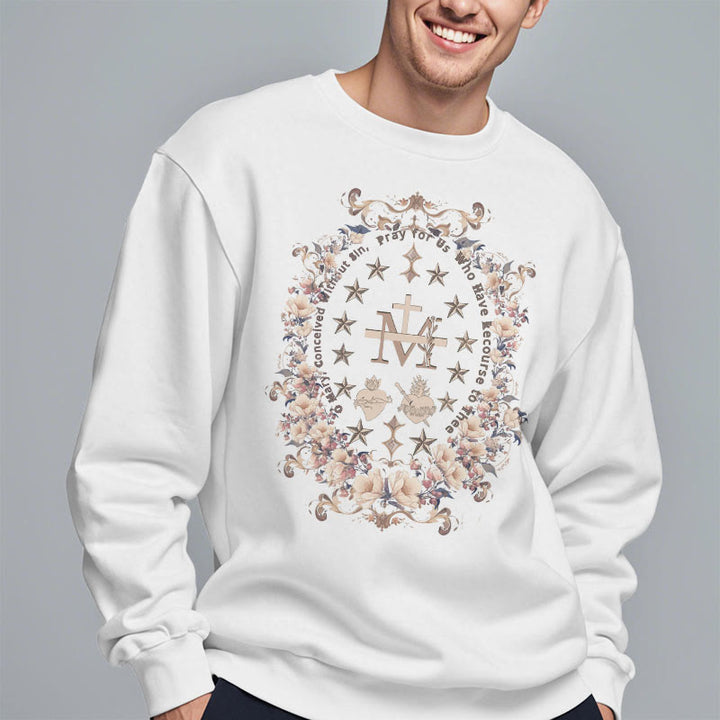 Christianartworkshop Modern Style Floral Cross Virgin Mary Fleece Lined Polyester Sweatshirt - image 3
