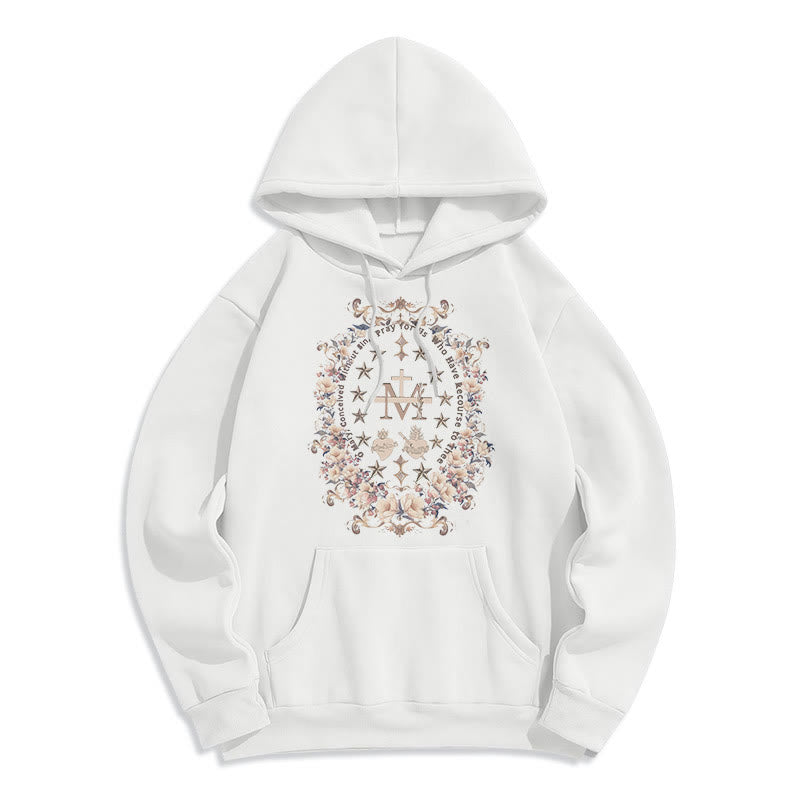 Christianartworkshop Modern Style Floral Cross Virgin Mary Fleece Lined Polyester Hoodie - White - 2XL - image 8