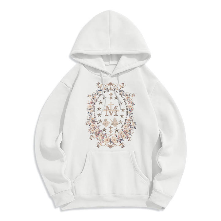 Christianartworkshop Modern Style Floral Cross Virgin Mary Fleece Lined Polyester Hoodie - White - 2XL - image 8