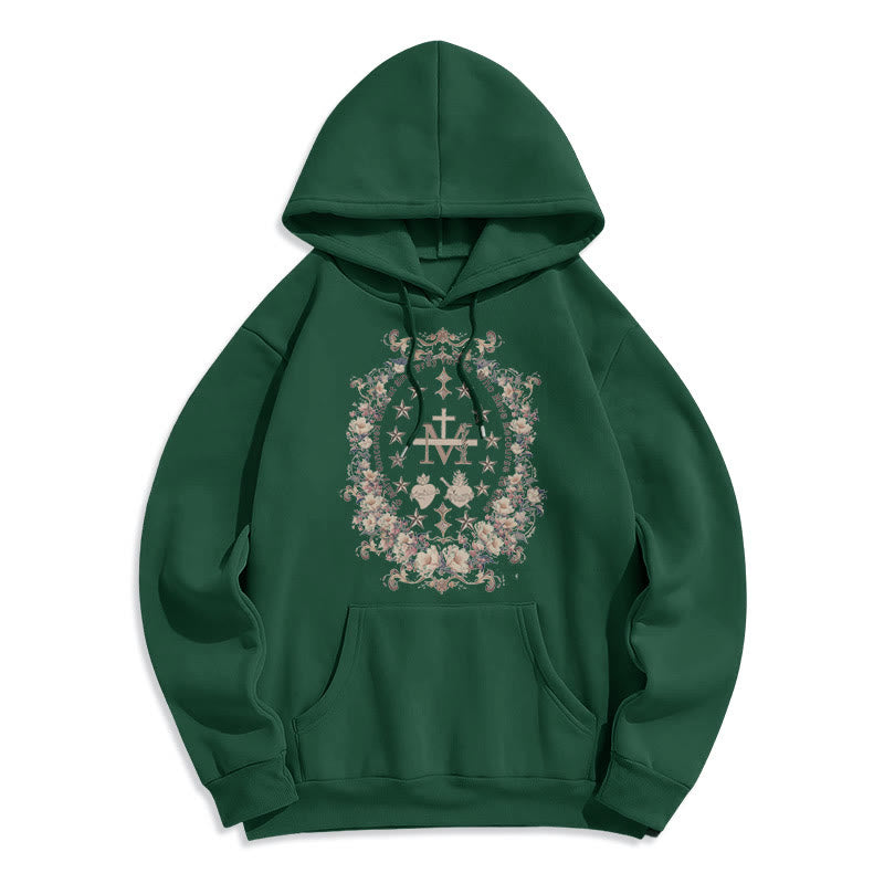 Christianartworkshop Modern Style Floral Cross Virgin Mary Fleece Lined Polyester Hoodie - Green - 2XL - image 14
