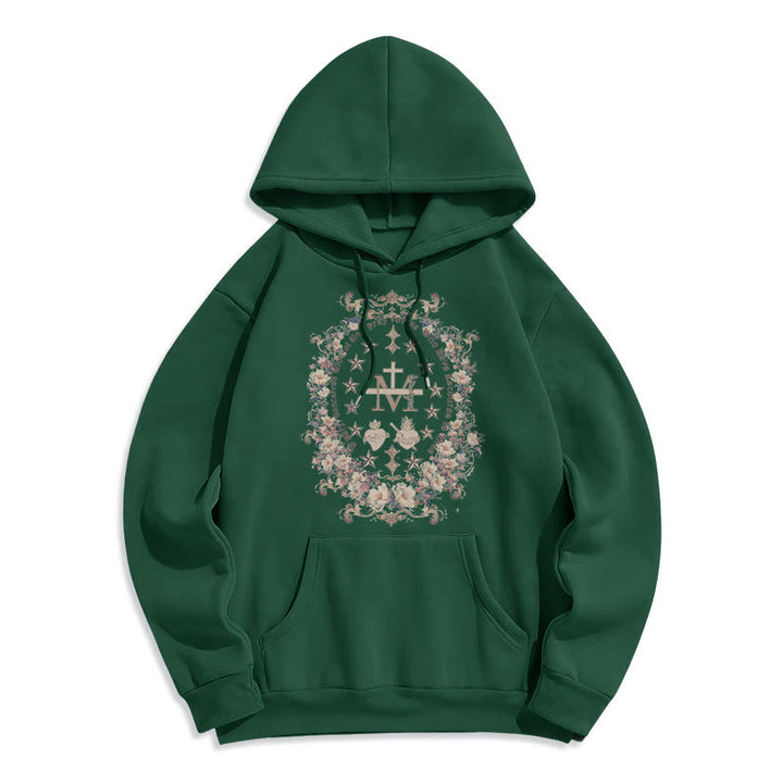 Christianartworkshop Modern Style Floral Cross Virgin Mary Fleece Lined Polyester Hoodie - Green - 2XL - image 14