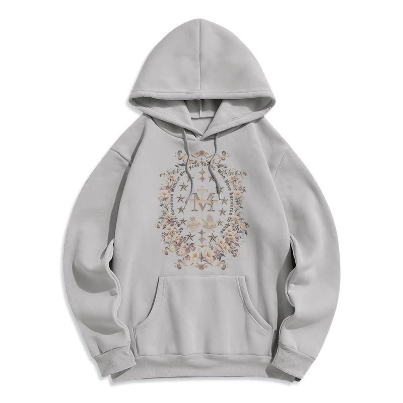 Christianartworkshop Modern Style Floral Cross Virgin Mary Fleece Lined Polyester Hoodie - Grey - 2XL - image 16