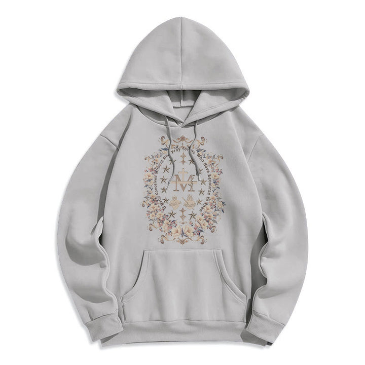 Christianartworkshop Modern Style Floral Cross Virgin Mary Fleece Lined Polyester Hoodie - Grey - 2XL - image 16