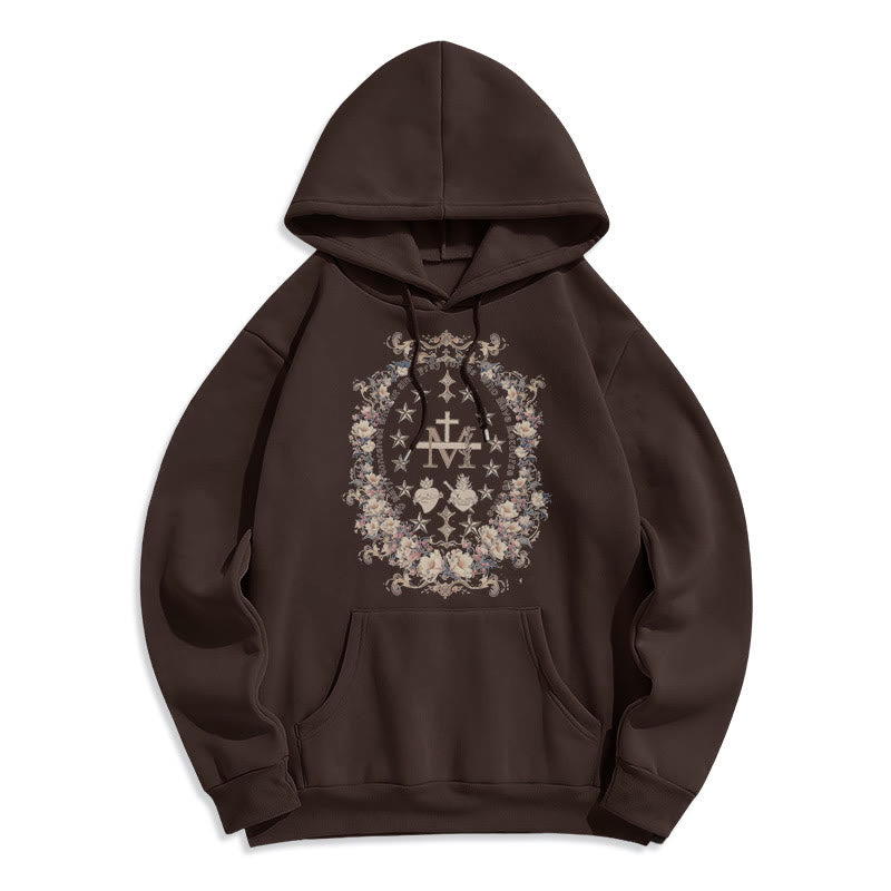 Christianartworkshop Modern Style Floral Cross Virgin Mary Fleece Lined Polyester Hoodie - Brown - 2XL - image 12