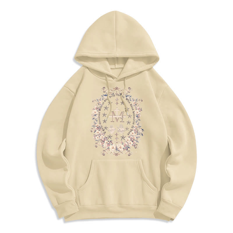 Christianartworkshop Modern Style Floral Cross Virgin Mary Fleece Lined Polyester Hoodie - Beige - 2XL - image 10