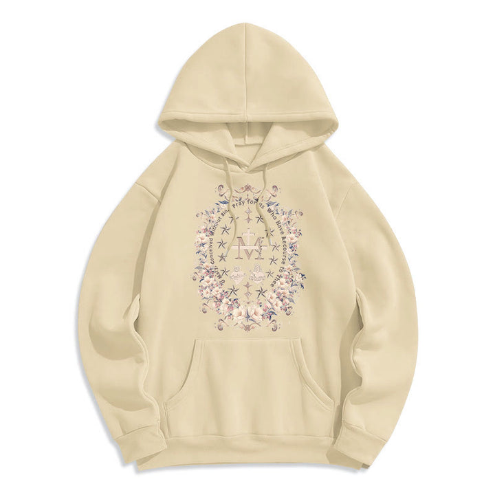 Christianartworkshop Modern Style Floral Cross Virgin Mary Fleece Lined Polyester Hoodie - Beige - 2XL - image 10