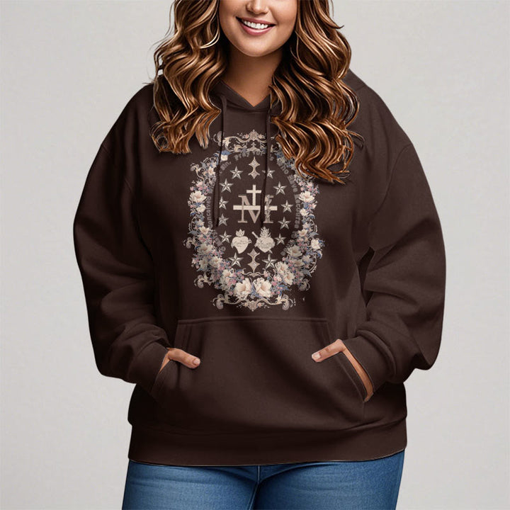 Christianartworkshop Modern Style Floral Cross Virgin Mary Fleece Lined Polyester Hoodie - image 13