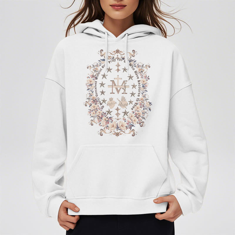 Christianartworkshop Modern Style Floral Cross Virgin Mary Fleece Lined Polyester Hoodie - image 9