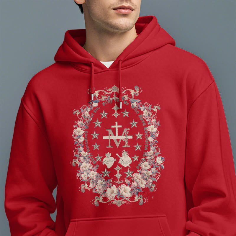 Christianartworkshop Modern Style Floral Cross Virgin Mary Fleece Lined Polyester Hoodie - image 19