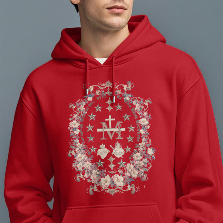 Christianartworkshop Modern Style Floral Cross Virgin Mary Fleece Lined Polyester Hoodie - image 19