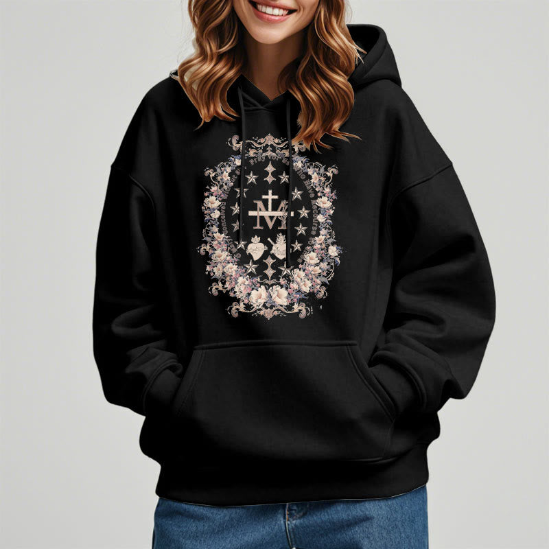 Christianartworkshop Modern Style Floral Cross Virgin Mary Fleece Lined Polyester Hoodie - image 7