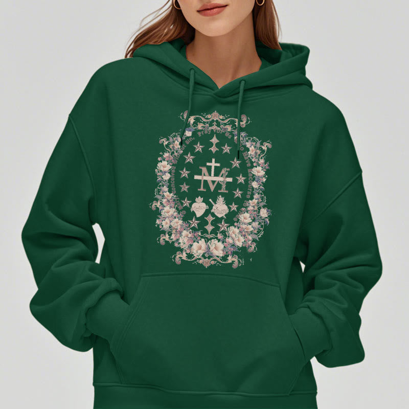 Christianartworkshop Modern Style Floral Cross Virgin Mary Fleece Lined Polyester Hoodie - image 14