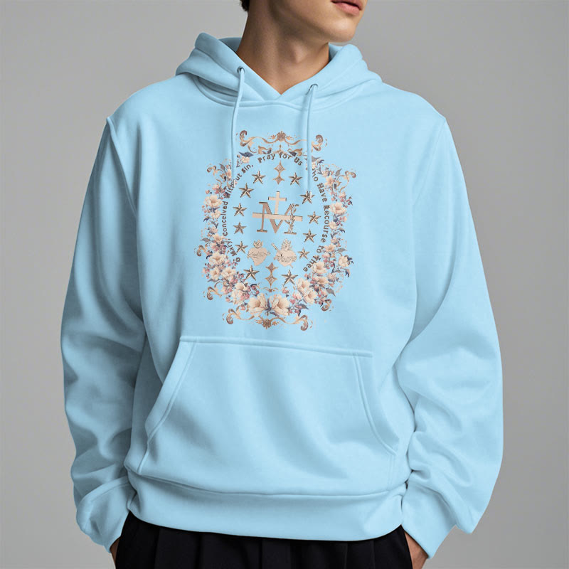 Christianartworkshop Modern Style Floral Cross Virgin Mary Fleece Lined Polyester Hoodie - image 4