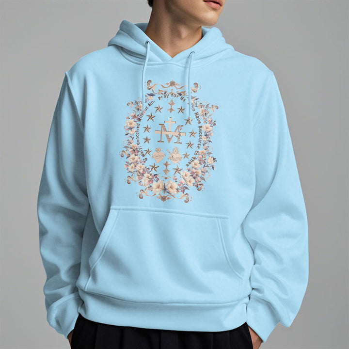 Christianartworkshop Modern Style Floral Cross Virgin Mary Fleece Lined Polyester Hoodie - image 4