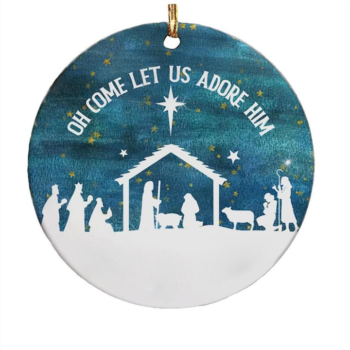 Christianartworkshop Classic Style Come Let Us Adore Him Holy Night Christmas Nativity Hanging Ornaments - image 1